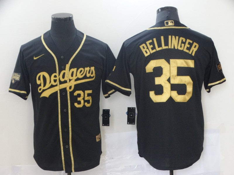 Mens Los Angeles Dodgers 35 Cody Bellinger Black Gold Stitched Mlb Cool Base Nike Jersey