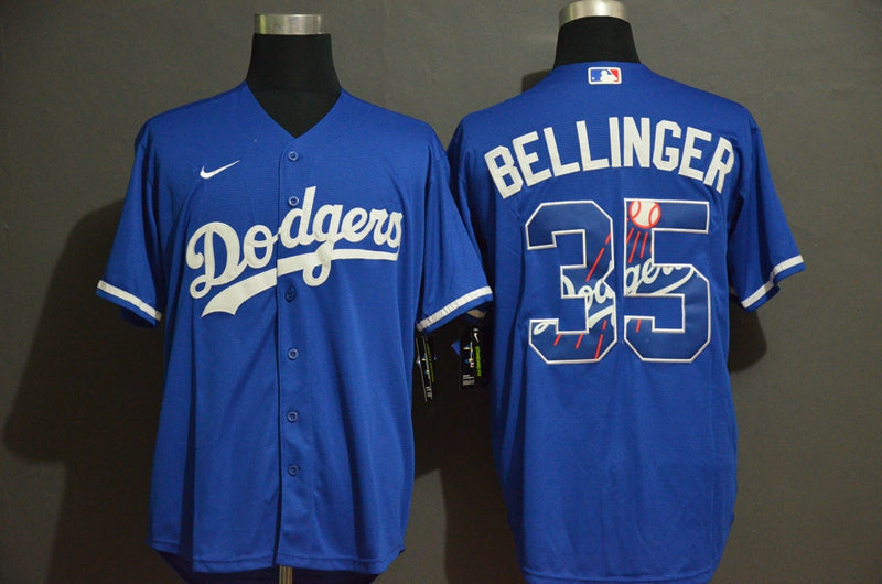 Mens Los Angeles Dodgers 35 Cody Bellinger Blue Team Logo Stitched Mlb Cool Base Nike Jersey