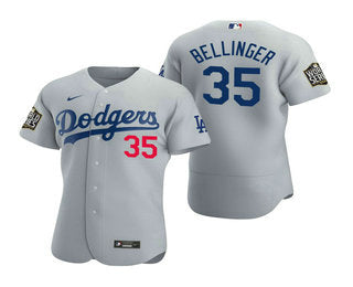 Mens Los Angeles Dodgers 35 Cody Bellinger Gray 2020 World Series Authentic Flex Nike Jersey