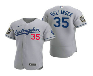 Mens Los Angeles Dodgers 35 Cody Bellinger Gray 2020 World Series Authentic Road Flex Nike Jersey