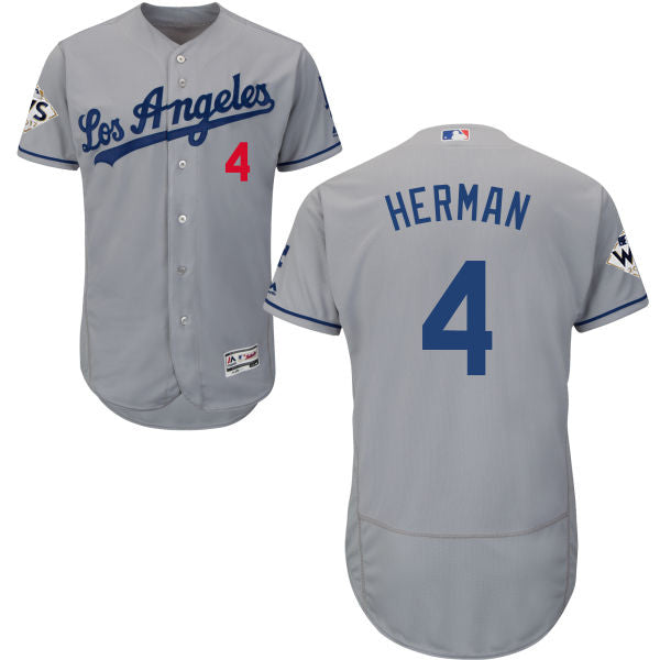 Mens Los Angeles Dodgers 4 Babe Herman Grey Flexbase Authentic Collection 2017 World Series Bound Stitched Mlb Jersey