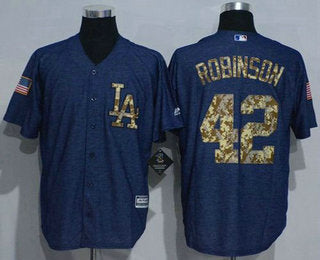 Mens Los Angeles Dodgers 42 Jackie Robinson Denim Blue Salute To Service Stitched Mlb Jersey