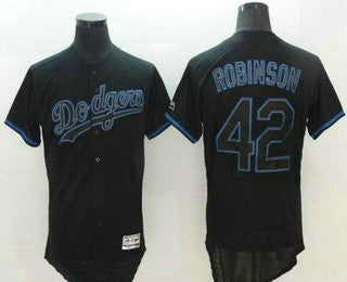 Mens Los Angeles Dodgers 42 Jackie Robinson Retired Lights Out Black Fashion Stitched Mlb 2016 Majestic Flex Base Jersey