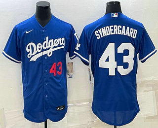 Mens Los Angeles Dodgers 43 Noah Syndergaard Number Blue Stitched Mlb Flex Base Nike Jersey