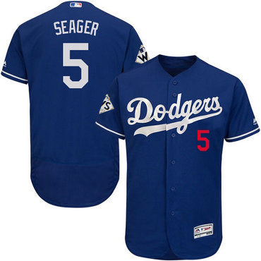 Mens Los Angeles Dodgers 5 Corey Seager Blue Flexbase Authentic Collection 2017 World Series Bound Stitched Mlb Jersey