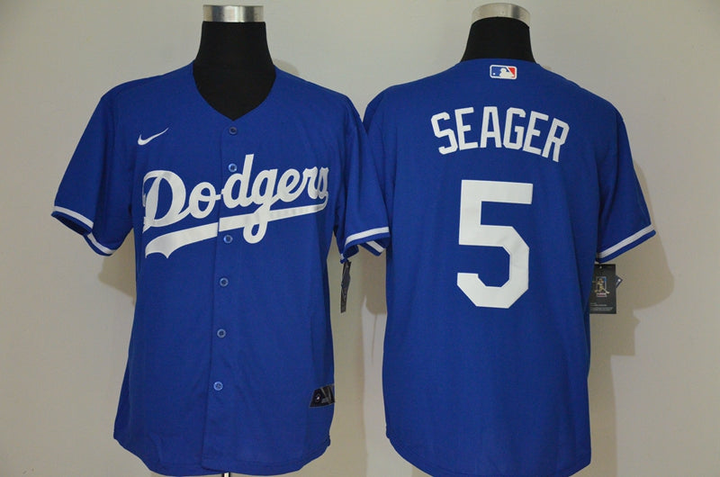 Mens Los Angeles Dodgers 5 Corey Seager Blue Stitched Mlb Cool Base Nike Jersey