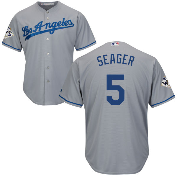 Mens Los Angeles Dodgers 5 Corey Seager Grey New Cool Base 2017 World Series Bound Stitched Mlb Jersey