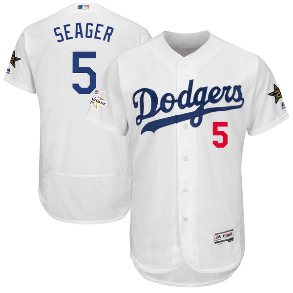 Mens Los Angeles Dodgers 5 Corey Seager Majestic White 2017 Mlb All star Game Worn Stitched Mlb Flex Base Jersey