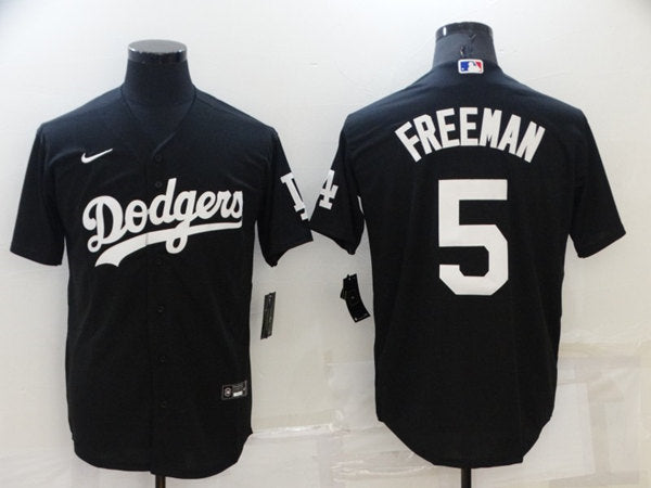Mens Los Angeles Dodgers 5 Freddie Freeman Black Cool Base Stitched Baseball Jerseys