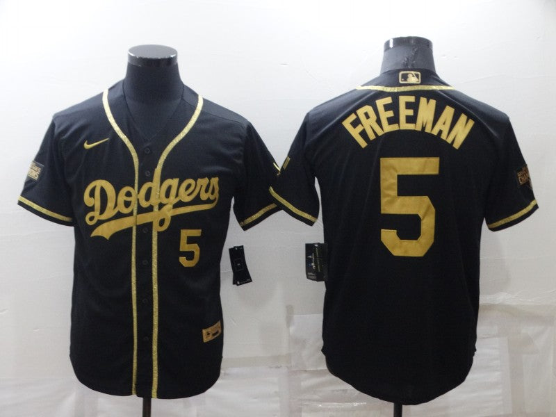 Mens Los Angeles Dodgers 5 Freddie Freeman Black Gold Stitched Mlb Cool Base Nike Jersey
