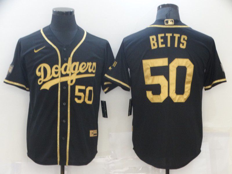 Mens Los Angeles Dodgers 50 Mookie Betts Black Gold Stitched Mlb Cool Base Nike Jersey