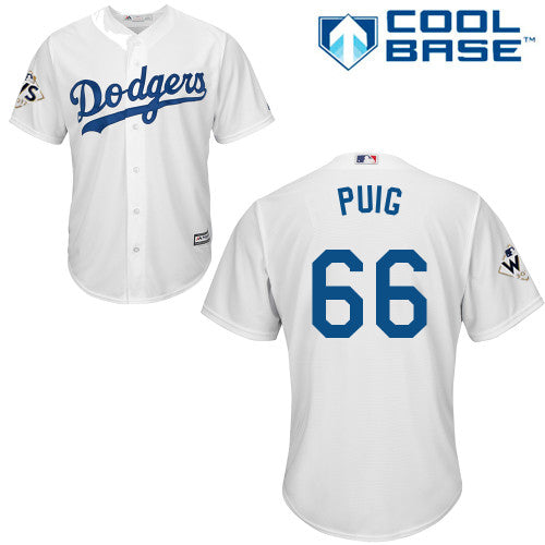Mens Los Angeles Dodgers 66 Yasiel Puig White New Cool Base 2017 World Series Bound Stitched Mlb Jersey