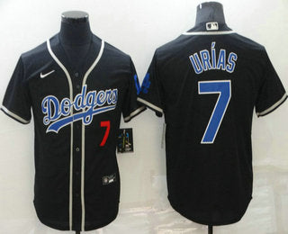 Mens Los Angeles Dodgers 7 Julio Urias Black Blue Name Stitched Mlb Cool Base Nike Jersey