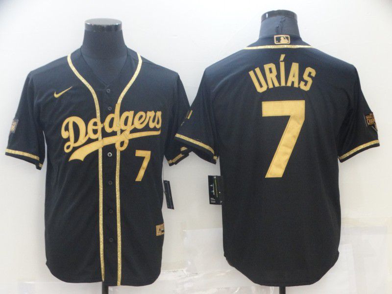 Mens Los Angeles Dodgers 7 Julio Urias Black Gold Stitched Mlb Cool Base Nike Jersey