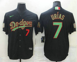 Mens Los Angeles Dodgers 7 Julio Urias Black Green Mexico 2020 World Series Stitched Mlb Jersey