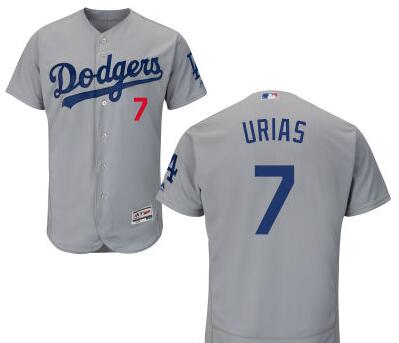 Mens Los Angeles Dodgers 7 Julio Urias Gray Cool Base Majestic Baseball Jersey