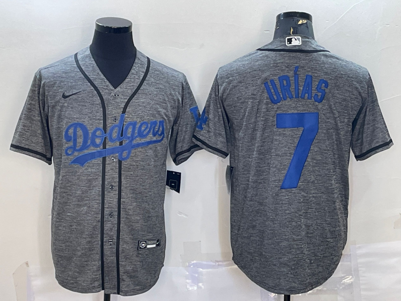 Mens Los Angeles Dodgers 7 Julio Urias Grey Gridiron Cool Base Stitched Baseball Jersey
