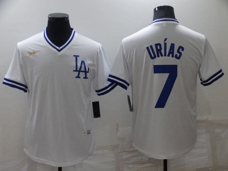 Mens Los Angeles Dodgers 7 Julio Urias White Stitched Baseball Jersey