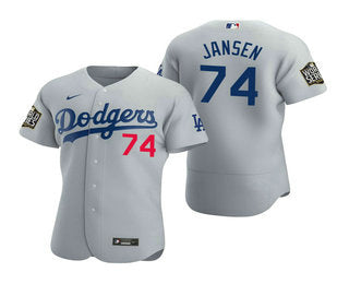 Mens Los Angeles Dodgers 74 Kenley Jansen Gray 2020 World Series Authentic Flex Nike Jersey