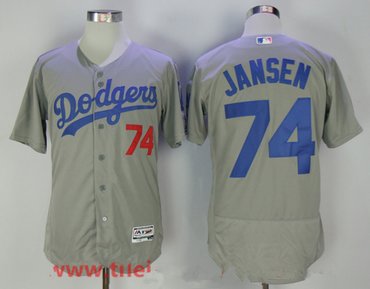 Mens Los Angeles Dodgers 74 Kenley Jansen Gray Stitched Mlb Majestic Flex Base Jersey