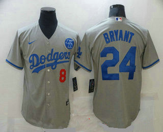 Mens Los Angeles Dodgers 8 24 Kobe Bryant Grey Kb Patch Stitched Mlb Cool Base Nike Jersey