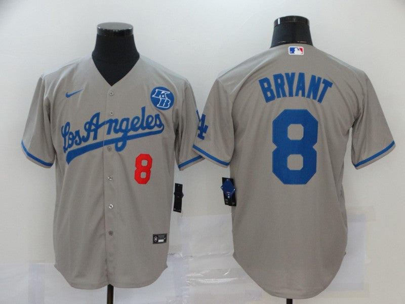 Mens Los Angeles Dodgers 8 Kobe Bryant Grey Kb Patch Stitched Mlb Cool Base Nike Jersey