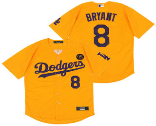Mens Los Angeles Dodgers 8 Kobe Bryant Yellow Kb Patch Stitched Mlb Cool Base Nike Jersey