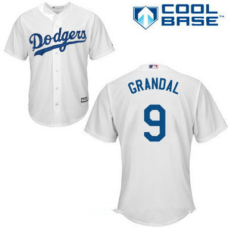 Mens Los Angeles Dodgers 9 Yasmani Grandal White Home Stitched Mlb Majestic Cool Base Jersey