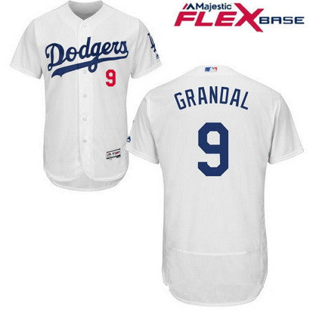 Mens Los Angeles Dodgers 9 Yasmani Grandal White Home Stitched Mlb Majestic Flex Base Jersey