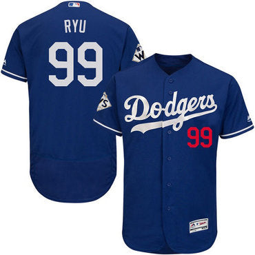 Mens Los Angeles Dodgers 99 Hyun jin Ryu Blue Flexbase Authentic Collection 2017 World Series Bound Stitched Mlb Jersey