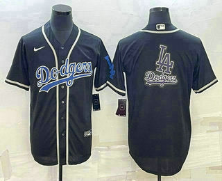 Mens Los Angeles Dodgers Big Logo Black Cool Base Stitched Baseball Jersey