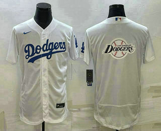 Mens Los Angeles Dodgers Big Logo White Flex Base Stitched Baseball Jersey1