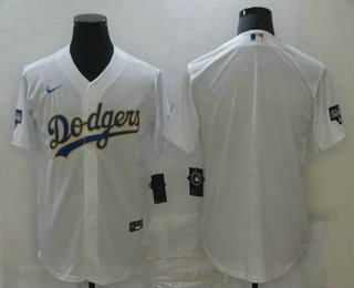 Mens Los Angeles Dodgers Blank White Gold Championship Stitched Mlb Cool Base Nike Jersey