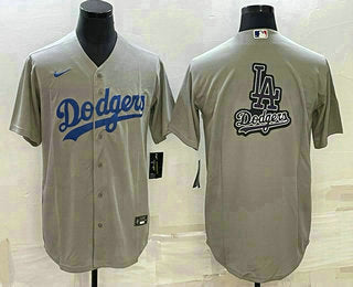 Mens Los Angeles Dodgers Grey Team Big Logo Cool Base Stitched Baseball Jersey1