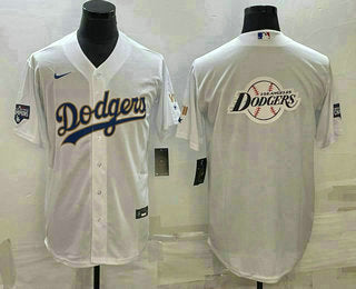 Mens Los Angeles Dodgers White Team Big Logo Cool Base Stitched Baseball Jersey2