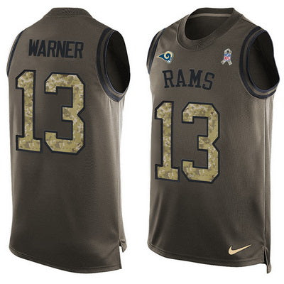 Mens Los Angeles Rams 13 Kurt Warner Green Salute To Service Hot Pressing Player Name Number Nike Nfl Tank Top Jersey