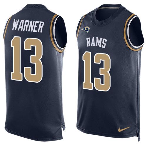 Mens Los Angeles Rams 13 Kurt Warner Navy Blue Hot Pressing Player Name Number Nike Nfl Tank Top Jersey