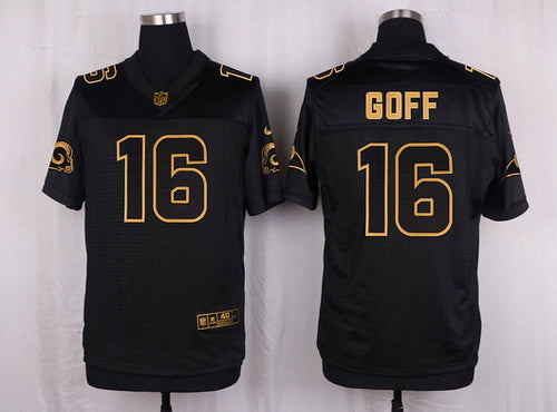 Mens Los Angeles Rams 16 Jared Goff Black With Gold Nfl Nike Elite Jersey
