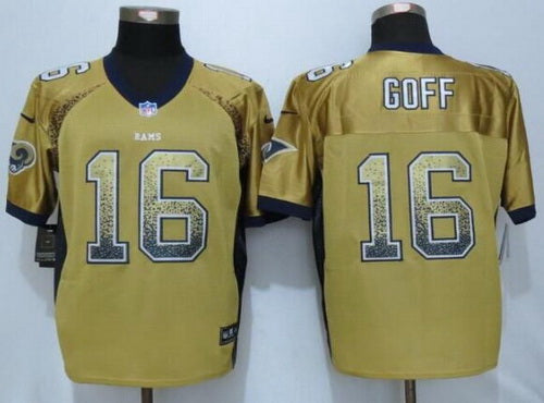 Mens Los Angeles Rams 16 Jared Goff Gold Drift Fashion Nfl Nike Elite Jersey