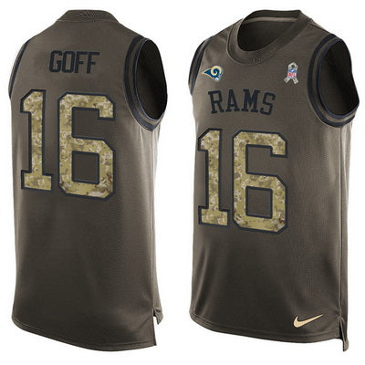 Mens Los Angeles Rams 16 Jared Goff Green Salute To Service Hot Pressing Player Name Number Nike Nfl Tank Top Jersey
