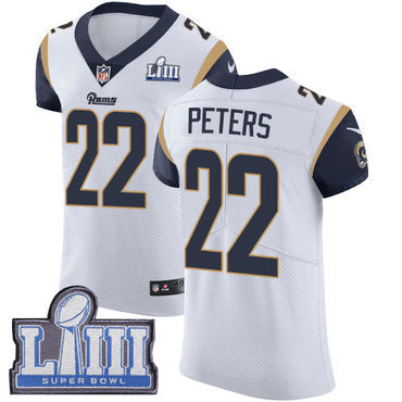 Mens Los Angeles Rams 22 Marcus Peters White Nike Nfl Road Vapor Untouchable Super Bowl Liii Bound Elite Jersey