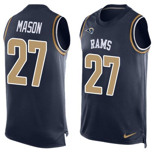 Mens Los Angeles Rams 27 Tre Mason Navy Blue Hot Pressing Player Name Number Nike Nfl Tank Top Jersey