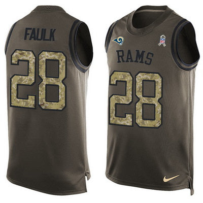 Mens Los Angeles Rams 28 Marshall Faulk Green Salute To Service Hot Pressing Player Name Number Nike Nfl Tank Top Jersey