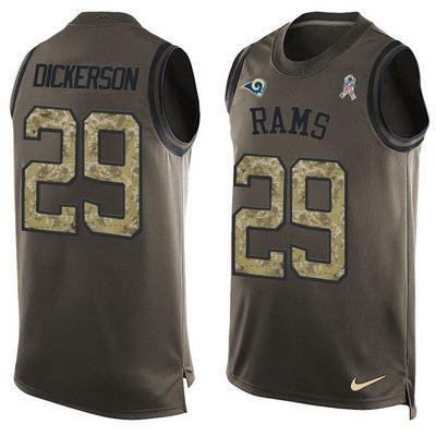 Mens Los Angeles Rams 29 Eric Dickerson Green Salute To Service Hot Pressing Player Name Number Nike Nfl Tank Top Jersey