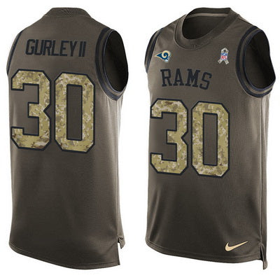 Mens Los Angeles Rams 30 Todd Gurley Ii Green Salute To Service Hot Pressing Player Name Number Nike Nfl Tank Top Jersey