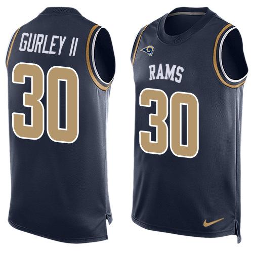 Mens Los Angeles Rams 30 Todd Gurley Ii Navy Blue Hot Pressing Player Name Number Nike Nfl Tank Top Jersey