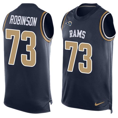 Mens Los Angeles Rams 73 Greg Robinson Navy Blue Hot Pressing Player Name Number Nike Nfl Tank Top Jersey