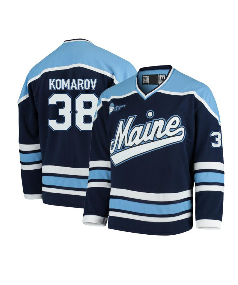 Men's Maine Black Bears #38 Oskar Komarov Navy Hockey Jersey
