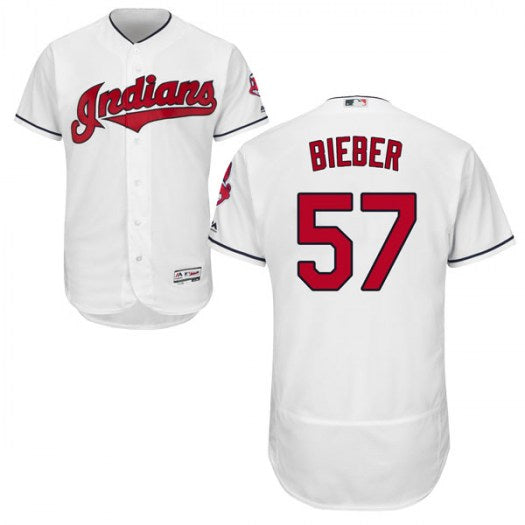 Mens Majestic 57 Shane Bieber Cleveland Indians Authentic White Flex Base Home Collection Jersey