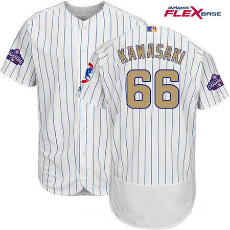 Mens Majestic Chicago Cubs 66 Munenori Kawasaki White World Series Champions Gold Stitched Mlb Majestic 2017 Flex Base Jersey